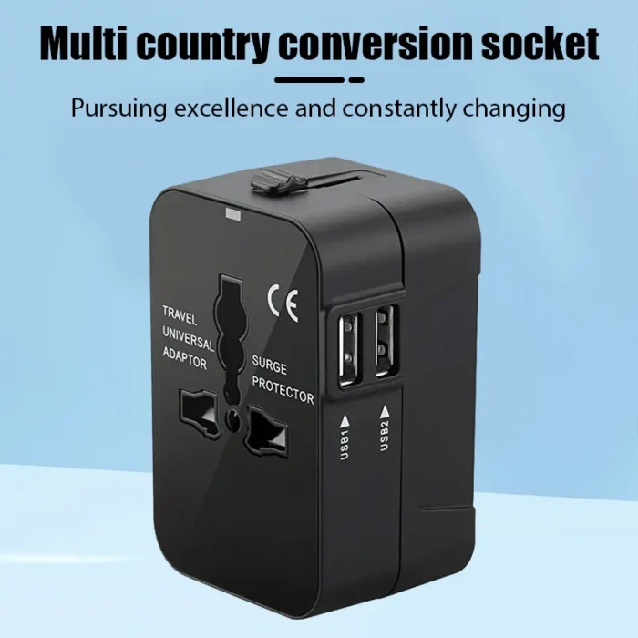 All-in-One International Travel Adapter – 2 USB Ports, Universal Plug for US/EU/UK/AU - Image 3
