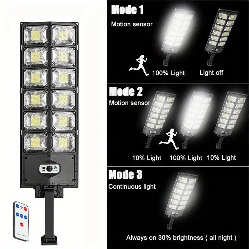 504 LED Ultra-Bright Solar Street Light – Wide Angle, Motion Sensor, Remote Control, Waterproof - Image 3