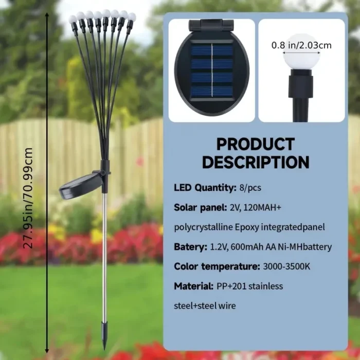 2-Pack Firefly Solar Garden Lights – 16 LED Waterproof Swaying Lights for Patio & Pathway - Image 3