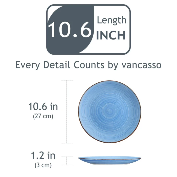 vancasso Bonita Blue 10.4" Handpainted Dinner Plate Set of 6 - Rustic Serving Plates - Image 2