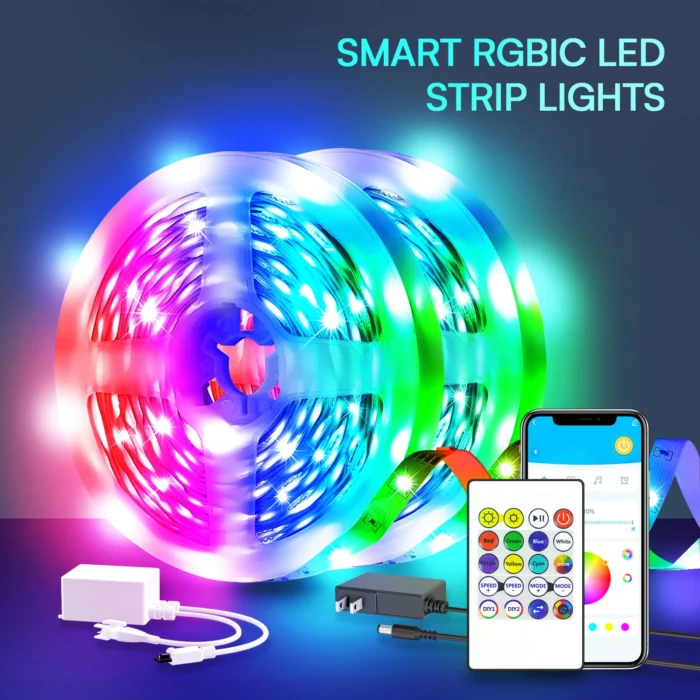 200ft Smart LED Light Strip – RGB Color-Changing with Music Sync & Built-In Microphone (2×100ft) - Image 4