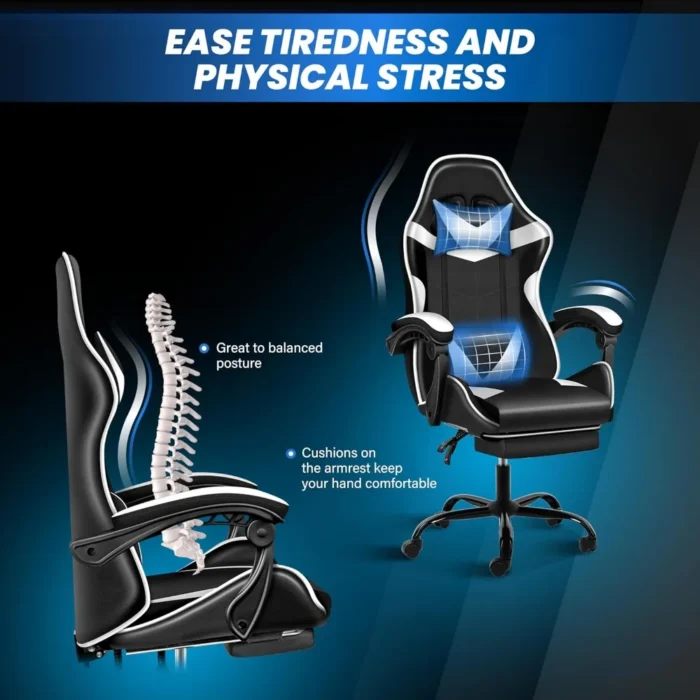 Ergonomic Gaming Chair with Footrest – Reclining, Adjustable, Lumbar Support - Image 5