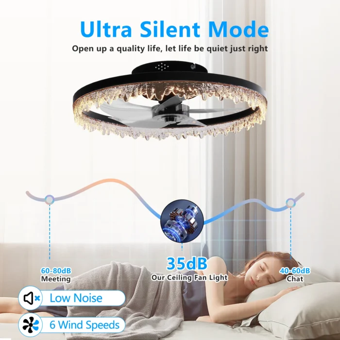 ARLGSITE Modern LED Ceiling Fan – Crystal Edge, Quiet Fan with Remote & APP Control - Image 3