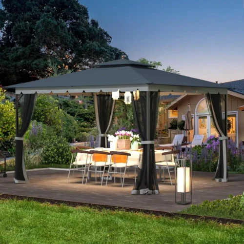 Heavy-Duty Metal Gazebo with Mosquito Netting & Dual Air Roof - Outdoor Patio Tent