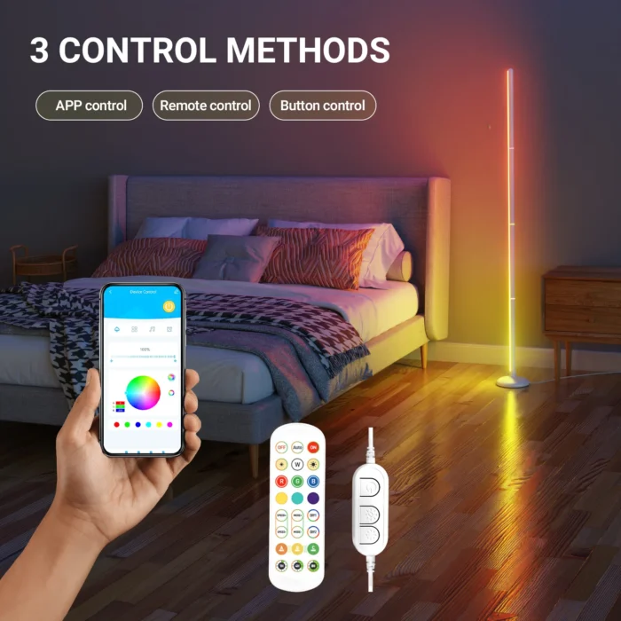 1 Pack Elegant White Corner Floor Lamp – RGB Color Changing with App & Remote Control - Image 3