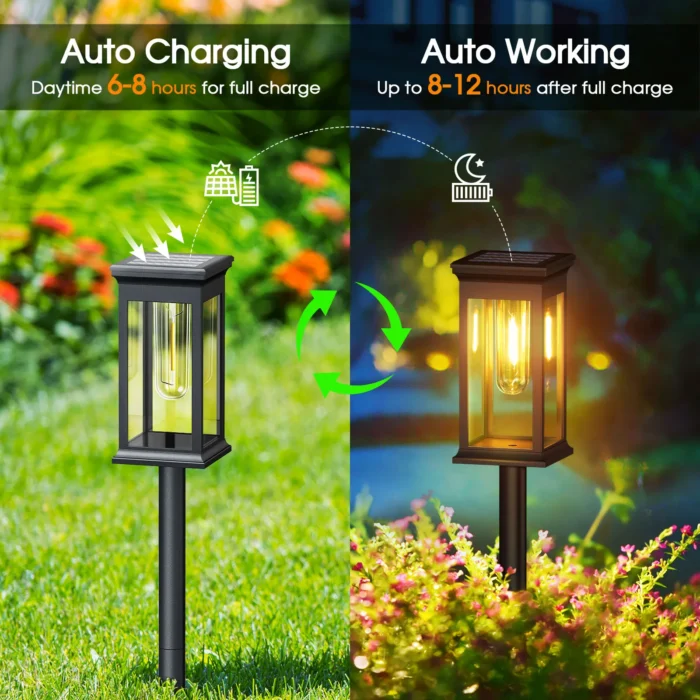6 Pack Upgraded Solar Lights – 2700K Warm White, Super Bright 12H for Yard & Garden Walkway - Image 2