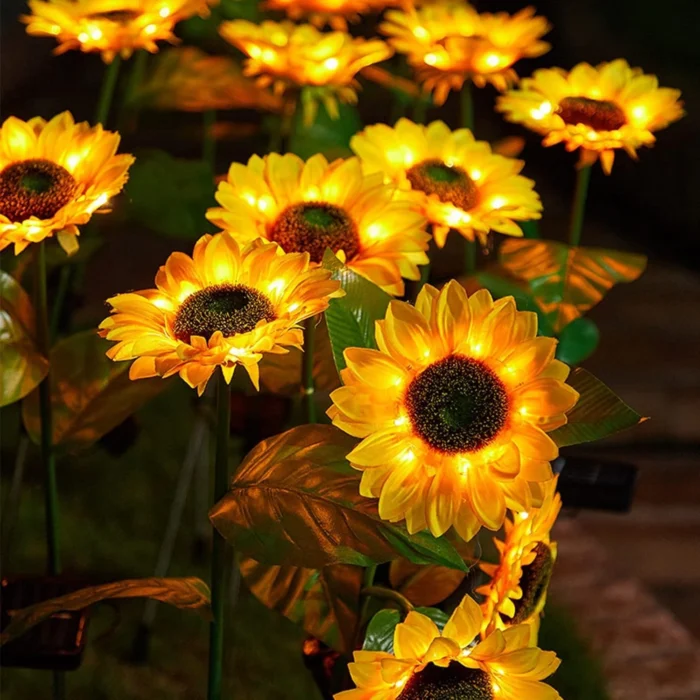 2-Pack 3-Head Solar Garden Lights – Waterproof IP65 with Realistic Sunflower Design - Image 4