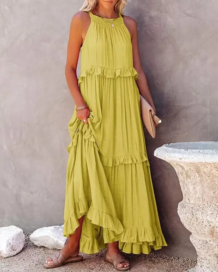 Women’s Elegant Ruffle Maxi Dress – Sleeveless Summer Beach Sundress - Image 31
