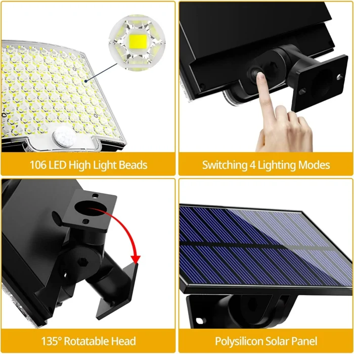 Solar Motion Sensor Light – LED Security Flood Lamp with Remote for Outdoors - Image 3