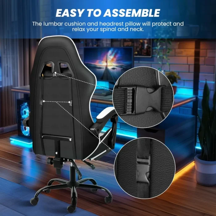 Ergonomic Gaming Chair with Footrest – Reclining, Adjustable, Lumbar Support - Image 6