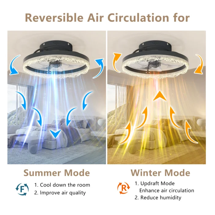 16" Smart Silent Ceiling Fan with Light – Flush Mount LED Fan with Hidden Blades & Natural Airflow - Image 5