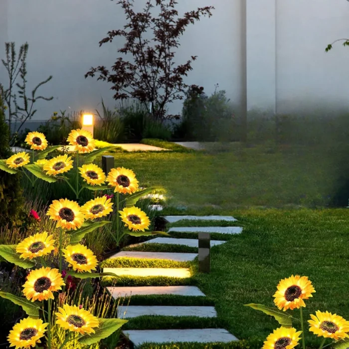 2-Pack 3-Head Solar Garden Lights – Waterproof IP65 with Realistic Sunflower Design - Image 5