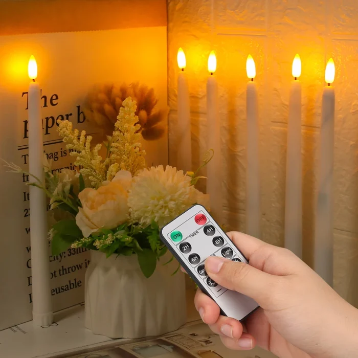 11" Flickering Flameless Taper Candles with Remote & Timer - 6/12 Pack, Battery Operated for Weddings & Parties - Image 5