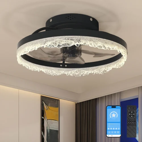 16" Smart Silent Ceiling Fan with Light – Flush Mount LED Fan with Hidden Blades & Natural Airflow