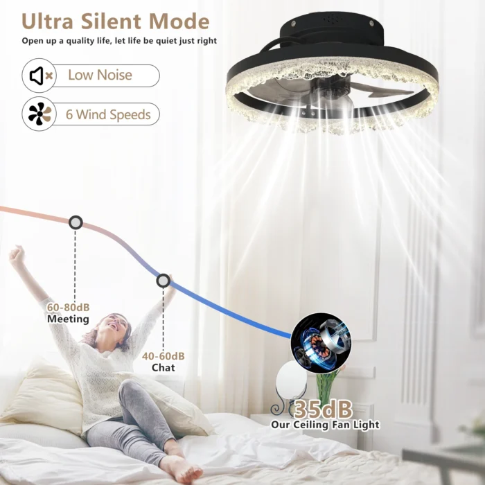 16" Smart Silent Ceiling Fan with Light – Flush Mount LED Fan with Hidden Blades & Natural Airflow - Image 6