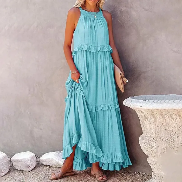 Women’s Elegant Ruffle Maxi Dress – Sleeveless Summer Beach Sundress - Image 10