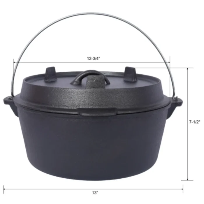 8Qt Pre-Seasoned Cast Iron Dutch Oven - Camping Cookware Pot with Lid Lifter & Metal Handle - Image 2