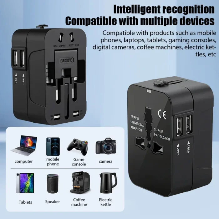 All-in-One International Travel Adapter – 2 USB Ports, Universal Plug for US/EU/UK/AU - Image 5