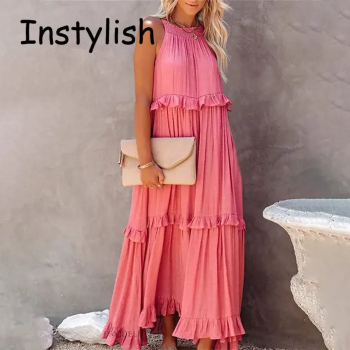 Women’s Elegant Ruffle Maxi Dress – Sleeveless Summer Beach Sundress - Image 4