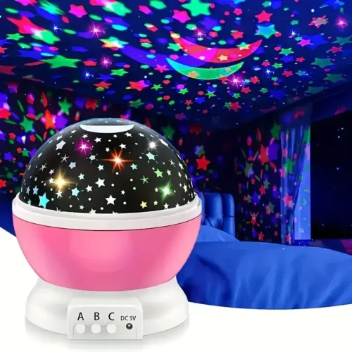 USB Starry Night Light Projector – 360° Rotating with Moon, Stars & 9 Color Modes
