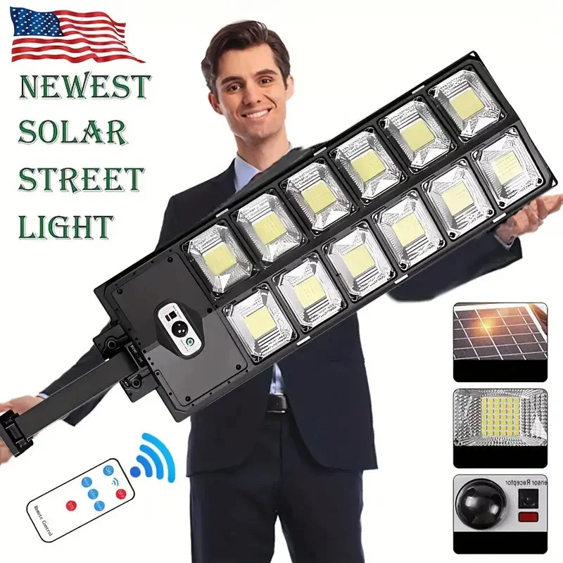 504 LED Ultra-Bright Solar Street Light – Wide Angle, Motion Sensor, Remote Control, Waterproof