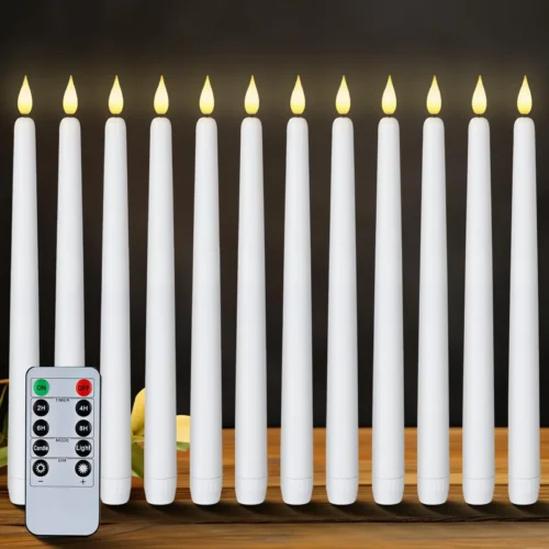 11" Flickering Flameless Taper Candles with Remote & Timer - 6/12 Pack, Battery Operated for Weddings & Parties