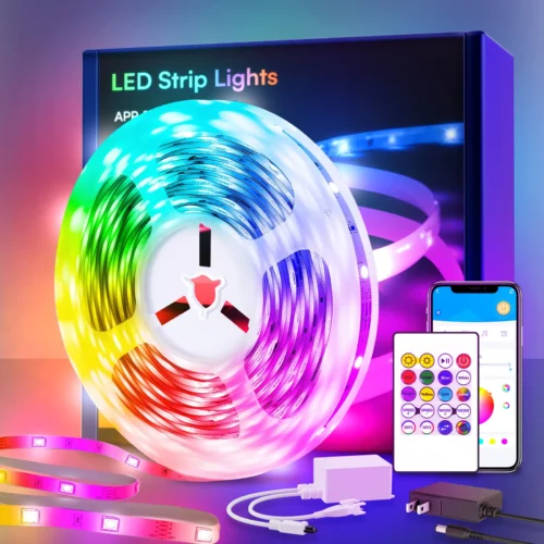 200ft Smart LED Light Strip – RGB Color-Changing with Music Sync & Built-In Microphone (2×100ft)