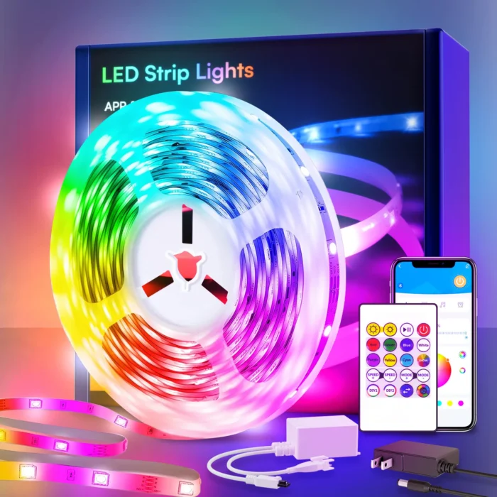 200ft Smart LED Light Strip – RGB Color-Changing with Music Sync & Built-In Microphone (2×100ft)
