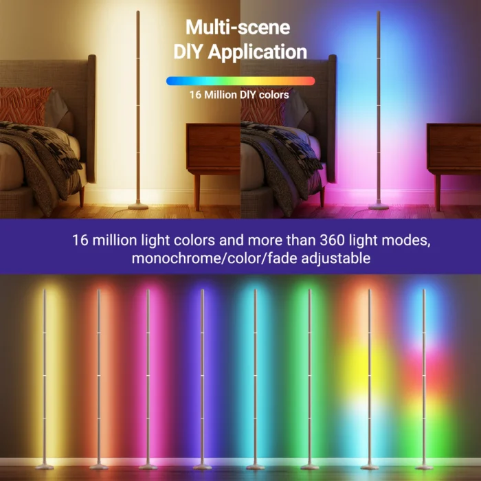1 Pack Elegant White Corner Floor Lamp – RGB Color Changing with App & Remote Control - Image 5