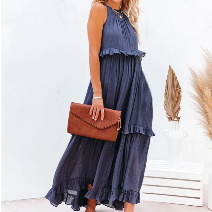 Women’s Elegant Ruffle Maxi Dress – Sleeveless Summer Beach Sundress - Image 19