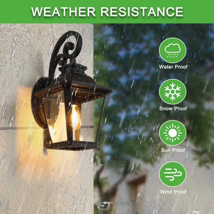 FAISHILAN Outdoor Wall Lantern – Black Vintage Sconce with Clear Glass, Weather-Resistant - Image 4