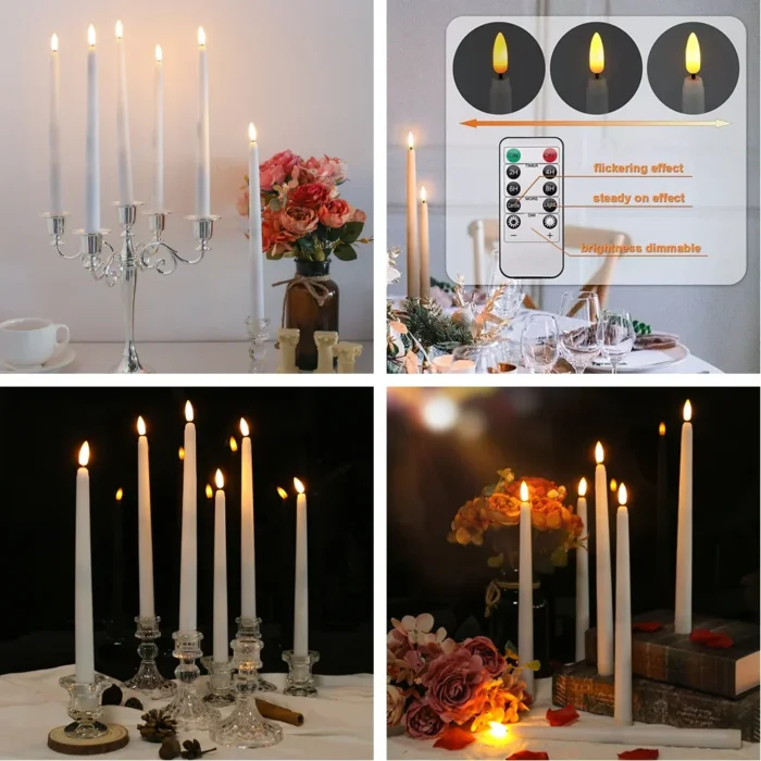 11" Flickering Flameless Taper Candles with Remote & Timer - 6/12 Pack, Battery Operated for Weddings & Parties - Image 3