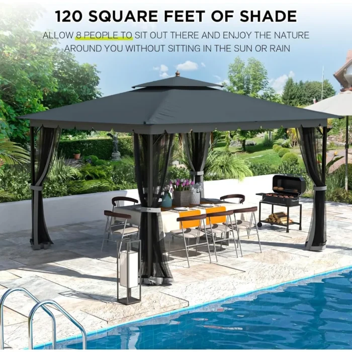 Heavy-Duty Metal Gazebo with Mosquito Netting & Dual Air Roof - Outdoor Patio Tent - Image 2
