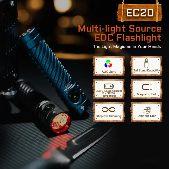 ACEBEAM EC20 LED Flashlight – 2800 Lumens, LUXEON HL4X, Multi-Color EDC with 18650 Battery - Image 2