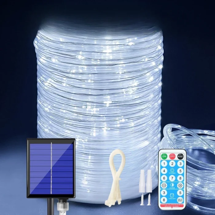 107ft/73ft Solar Rope Lights – 300/200 LED Waterproof IP65 String Lights with 8 Modes