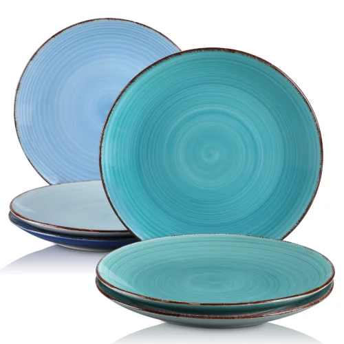 vancasso Bonita Blue 10.4" Handpainted Dinner Plate Set of 6 - Rustic Serving Plates