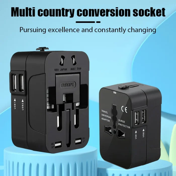 All-in-One International Travel Adapter – 2 USB Ports, Universal Plug for US/EU/UK/AU - Image 6