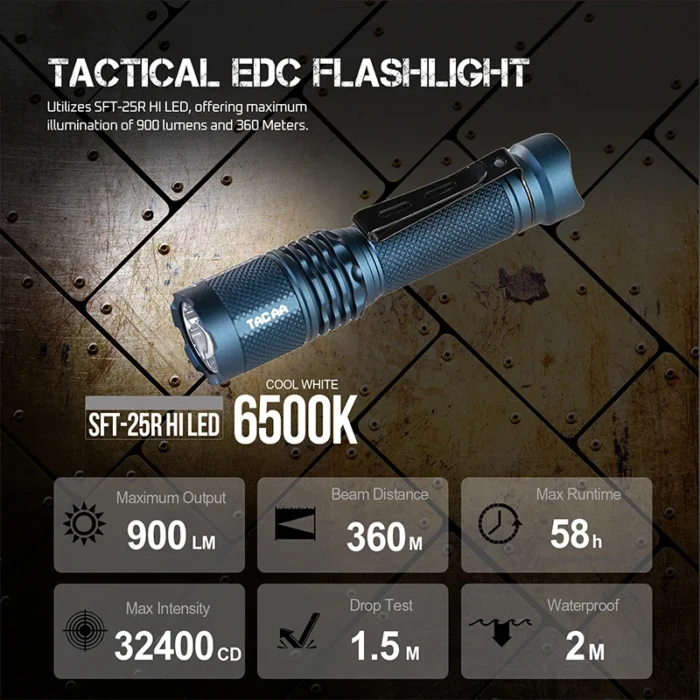ACEBEAM TAC AA2.0 EDC Flashlight – 900 Lumens, 360m Beam, SFT-25R LED Torch - Image 2