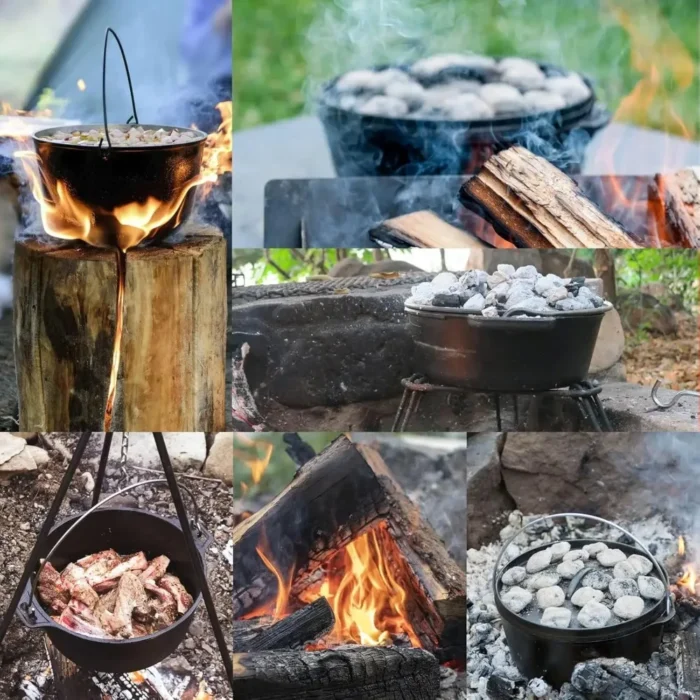 8Qt Pre-Seasoned Cast Iron Dutch Oven - Camping Cookware Pot with Lid Lifter & Metal Handle - Image 5