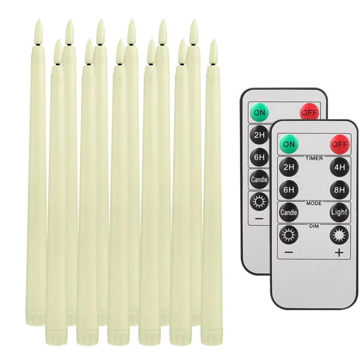 11" Flickering Flameless Taper Candles with Remote & Timer - 6/12 Pack, Battery Operated for Weddings & Parties - Image 7