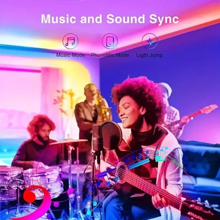 200ft Smart LED Light Strip – RGB Color-Changing with Music Sync & Built-In Microphone (2×100ft) - Image 2