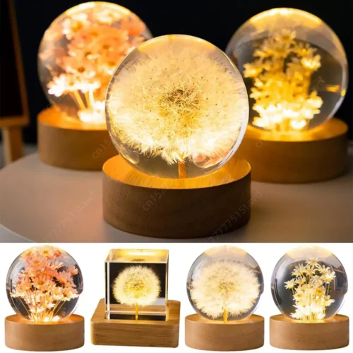 Flower Crystal Ball Night Light - Forever Flowers Round Lamp, Perfect Gift for Men, Women & Kids