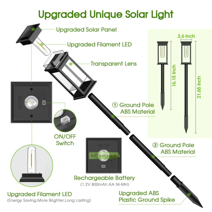 6 Pack Upgraded Solar Lights – 2700K Warm White, Super Bright 12H for Yard & Garden Walkway - Image 3