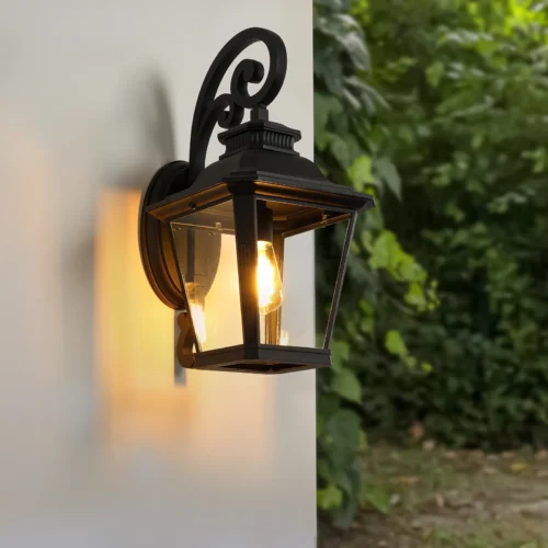 FAISHILAN Outdoor Wall Lantern – Vintage Black Aluminum with Clear Glass, Waterproof Porch Light