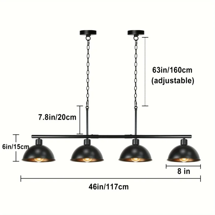 4-Light Pool Table & Kitchen Island Pendant – Hanging Light Fixture for Dining Room & Bar - Image 2