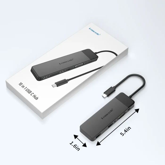 Lemorele USB-C Hub – 10-Port Docking Station with Dual 4K HDMI, VGA, USB 3.0, PD100W, SD Reader - Image 6