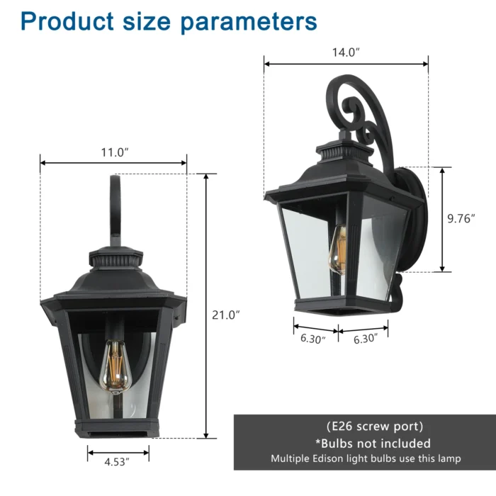 FAISHILAN Outdoor Wall Lantern – Vintage Black Aluminum with Clear Glass, Waterproof Porch Light - Image 2