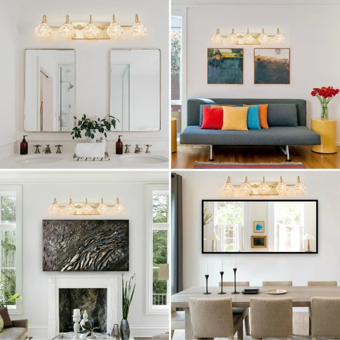 29" Modern Crystal Vanity Light – 5-Light Gold Wall Sconce with Clear Glass Shades - Image 2