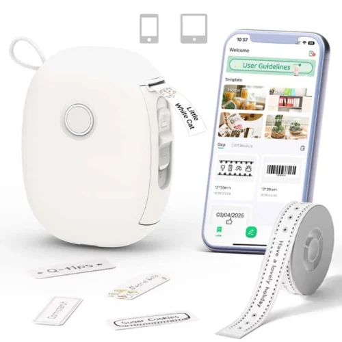 Mini Bluetooth Thermal Label Printer – Wireless Pocket Sticker Maker with 1 Roll Label Paper