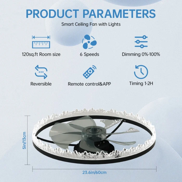 ARLGSITE Modern LED Ceiling Fan – Crystal Edge, Quiet Fan with Remote & APP Control - Image 9